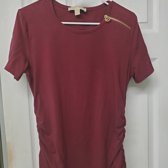 Michael Kors Tops - Michael Kors Rouched Burgundy Short Sleeve Shirt